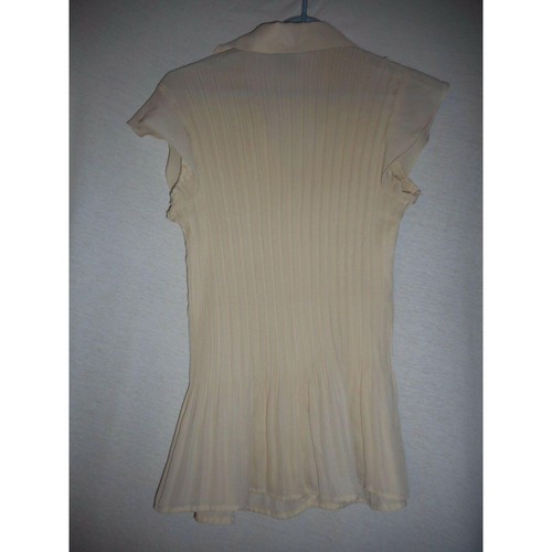 Tailor by B. Moss Sz M Sheer Beige Blouse top cap sleeves button front - Picture 3 of 3