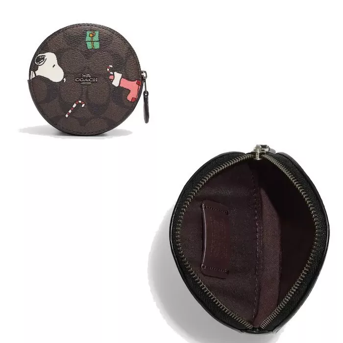 COACH® | Round Coin Case In Signature Canvas With Snowflake Motif