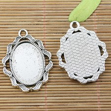 3pcs tibetan silver oval shaped rim cabochon setting EF2494