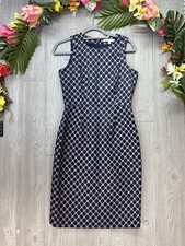 Banana Repulic Dress Women’s Navy Blue Gray Geometric Print Sheath lined Size 2