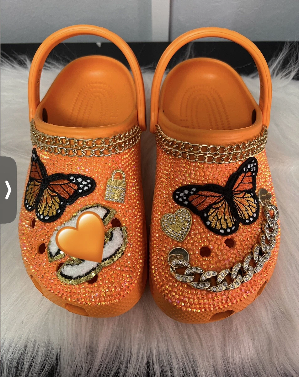 Custom Crocs Orange Bling Size 7 Women’s