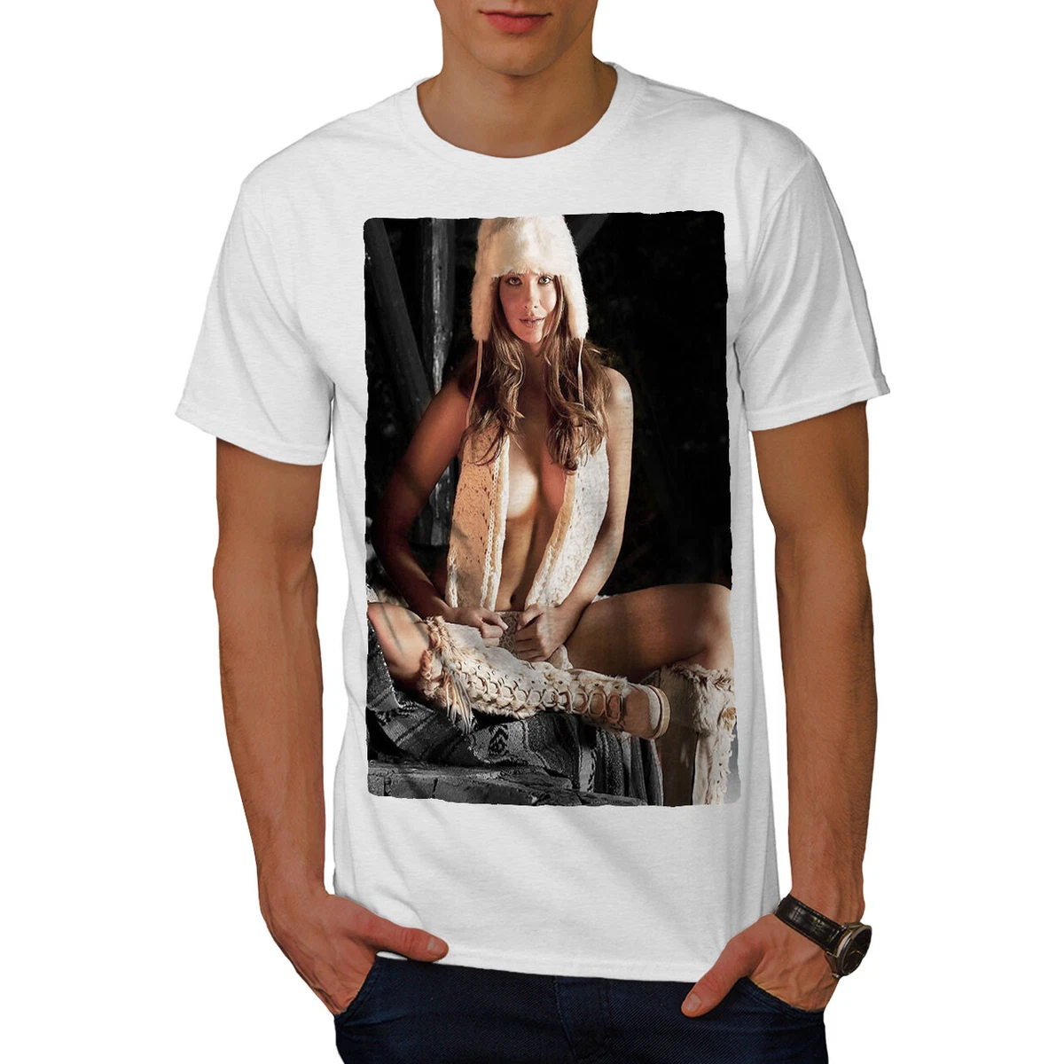 Wellcoda Nude Woman Hot Girl Sexy Mens T-shirt, Lady Graphic Design Printed  Tee