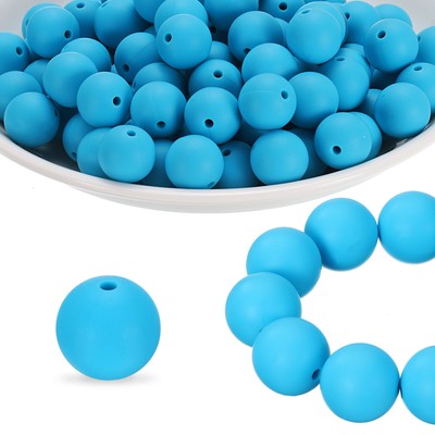 100 Stück Silikonperlen 15 mm Silikonperlen Großpackung für Stifte lose rund Himmelblau