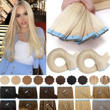Blonde Tape In Remy Human Hair Extensions Seamless Full Head THICK Skin Weft