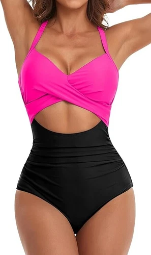 Eomenie Women's One Piece Swimsuits Tummy Control Cutout High Waisted Bathing Su