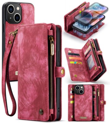 Magnetic Removable Leather Wallet Case For iPhone 16e 15 14 13 12 11 Pro Max 8 7