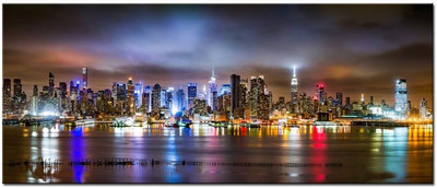 - New York City Canvas Wall Art Manhattan Skyline Panorama on Cloudy Night Pi...