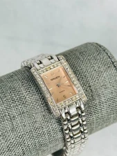 Gruen Watch Womens 19mm Rhinestone Bling Bezel Silver Tone Quartz New Battery