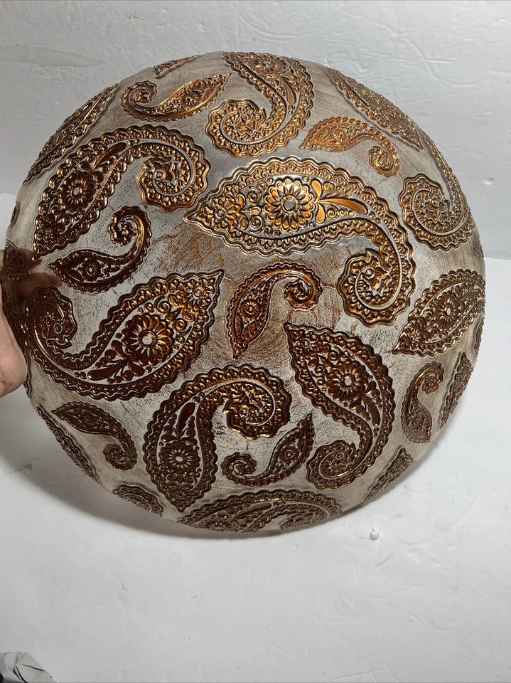 Plato de vidrio grande cobre estampado cachemira pieza central decorativa 15 pulgadas cuenco Foto 4 de 4