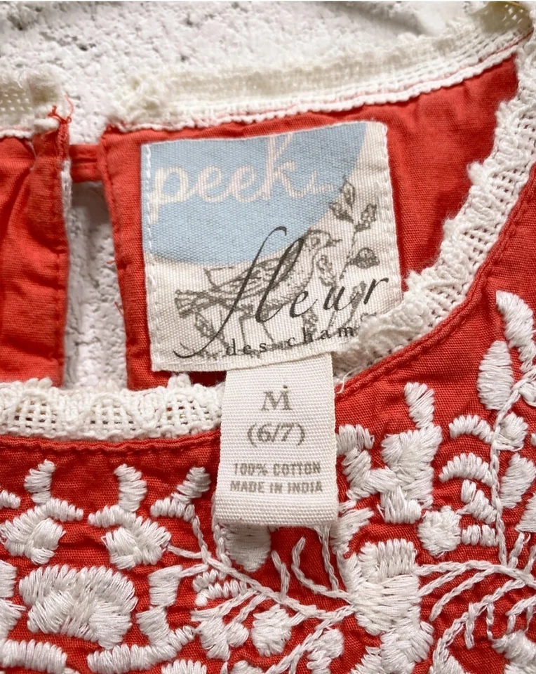 #I Vestido recto Peek Fleur des Champs para niñas (6/7) bordado naranja y blanco Foto 2 de 4