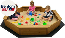Wooden Sandbox for Outdoor Backyard, 48X48In Large Sand Box with Canopy for Aged