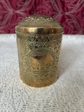 Stunning Indian Elephant Design Repousse Solid Brass Lidded Canister Handmade