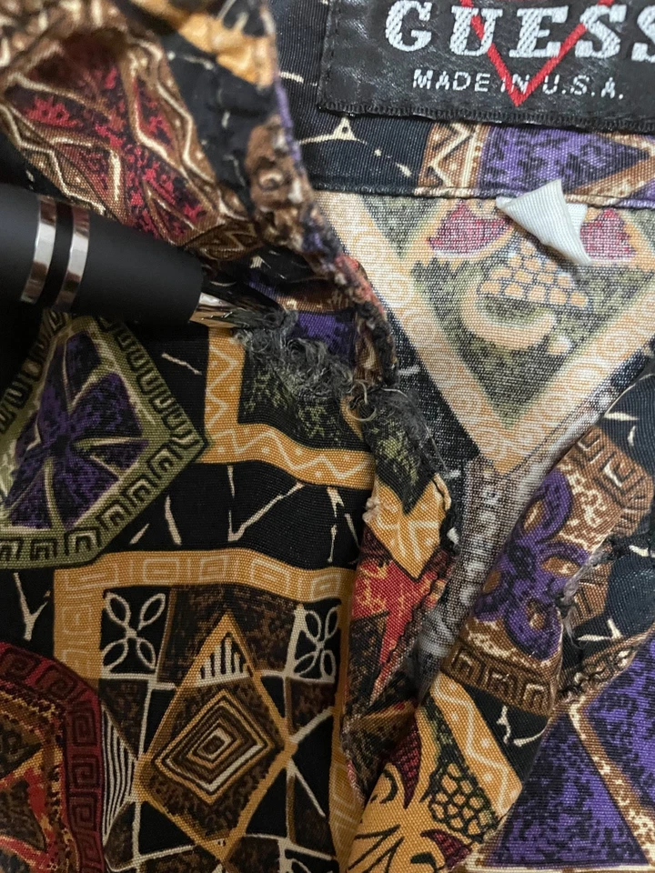 Guess Shirt Mens Medium 90s Abstract Art Print Woven Made USA - Image 4 of 4