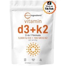 Micro Ingredients Vitamin D3 5000 IU + K2 MK-7 100mcg - 300 Softgels