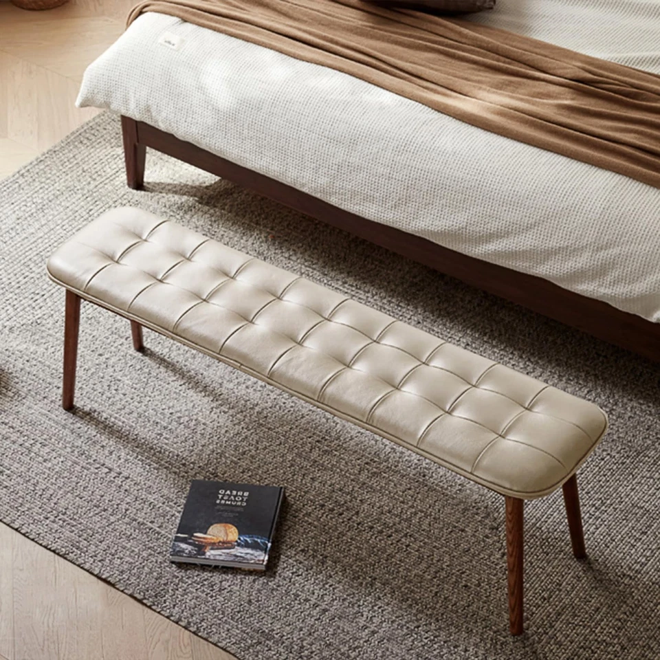 (Off White) Natural Oak Wood for Dining Bench Table Bench for Living Room With L - Image 3 of 4