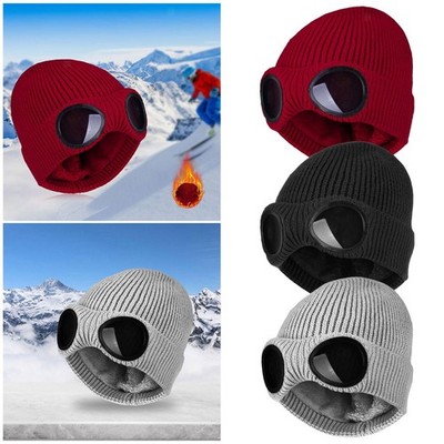 Mode Winter warme Strickmützen weich mit Brille winddicht Mützen für Männer Frauen