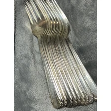 H & T MFG Co Silverplate Salad Forks Set of 10 Floral Edge Vintage Flatware