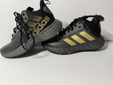 Size 2 - Adidas Own The Game 2.0 Grey Matte Gold basketball shoes, boys girls