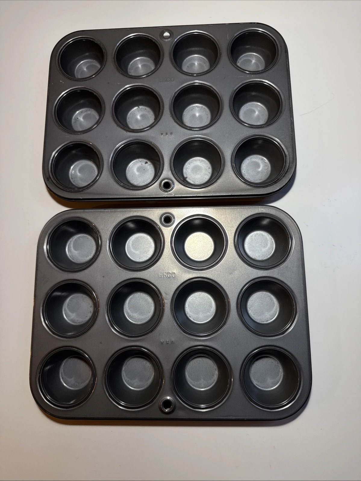 Ekco Mini Cupcake Pan Lot Of 2 Holds 12 Cupcakes Each 7.5” X 10” X2