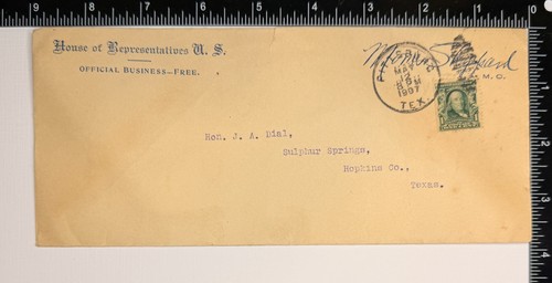 Morris Sheppard Signed Frank 1907 House Rep Cover Father of Prohibition TX