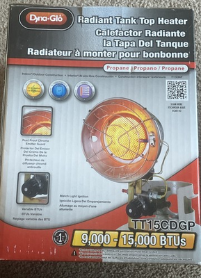 #ad Dyna Glo Tank Top Propane Heater TT15CDGP Variable 9000 15000 BTU NOS $45.00