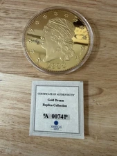 Gold Dream Collectors Coin 1822 Capped Bust Copy Layered 24 Kt Gold 70 MM