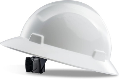 OSHA Certified Full Brim Hard Hat with Adjustable Ratchet Suspension - White