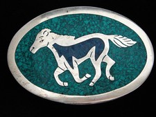 QJ07162 VINTAGE 1970s WILD HORSE SOUTHWESTERN DESIGN ART BELT BUCKLE