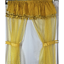 Vintage Vinyl Swag Bathroom Window Curtain Tieback Pompom Valance Gold 48x60W