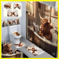 8 Pcs Highland Cattle Shower Curtain Sets for Bathroom Decor  Non-slip Rug, ...