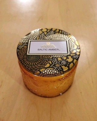 Voluspa Candle BALTIC AMBER 3.2 oz COCONUT WAX Embossed Petite Glass Metal Lid