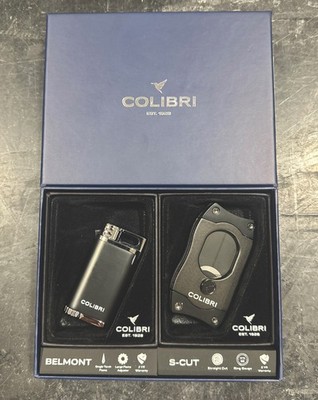 Colibri Belmont Single Torch Lighter & S-Cut Cigar Cutter Set Black