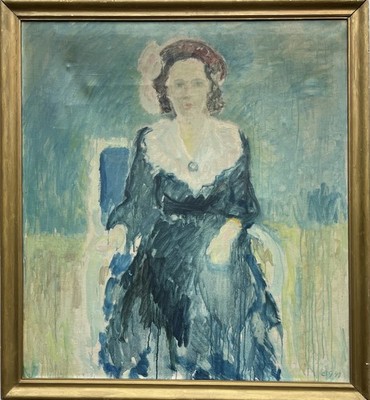 Impressionist Boye Givskov 1912-1995 Porträt einer Dame im blauem Kleid 1947 