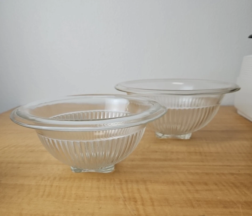 Federal Glass Nesting Ribbed "Clear" Mixing Bowls SET OF 2, 9 3/4", 8 3/4"