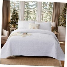 White Quilts Cotton Size Quilted Comforter Set Farmhouse Queen White Garland