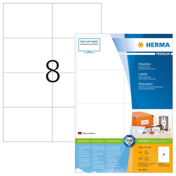 Herma Universal Etiketten Premium 105 X 74 Mm Weiß 1.600 Etiketten-image