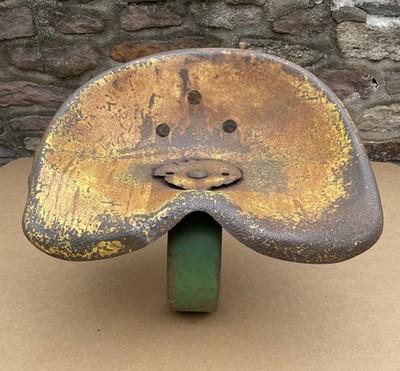 FANTASTIC Vintage John Deere METAL TRACTOR SEAT Yellow w/Green Mount, 1930s/40s