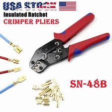 Insulated Ratchet Crimping Pliers Cable Wire Terminal Connectors Crimper Tool US