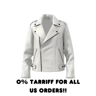 Women's White Leather Biker Jacket - Classic Moto Style Zip-Up Coat
