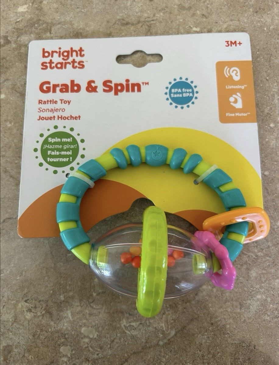 Bright Starts Grab and Spin Baby Rattle and Bpa-Free Teether Toy, Ages  Months