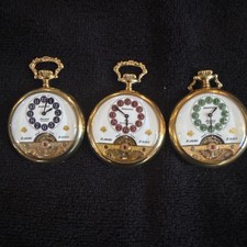 THREE- Hebdomas 8 Day Pocket Watches Red/Blue/Green Arab Numerals Runs Excellent