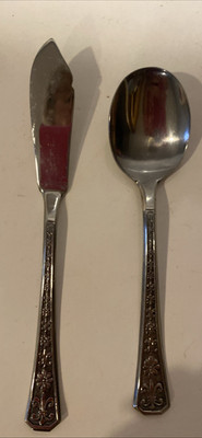 Interpur Florenz 2 pc Stainless Butter Knife & Sugar spoon 8 Petal Fleur-de-lis