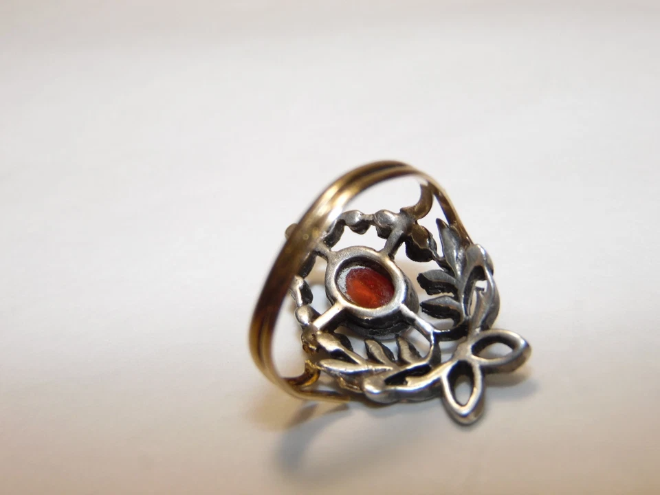 Bague Ancienne à restaurer,décor noeud floral: Mixte Argent massif-Or jaune 18k. - Photo 4/4