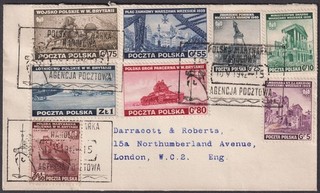 Poland 1942 Poland in Ruins Set Used on Cover with Merchant Navy Postmarks