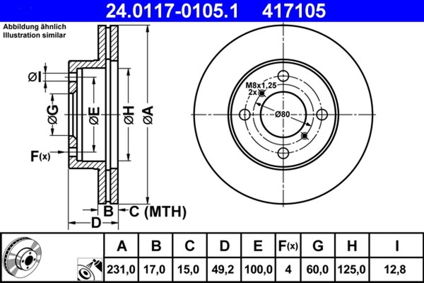 2X ATE Bremsscheibe 24.0117-0105.1 FüR Suzuki Alto Wagon EM FF 6 RC410 SR410 4WD-image