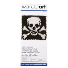 WonderArt Latch Hook Kit Skull and Crossbones 12  x 12  Size Black And White   