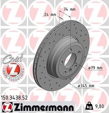 2x ZIMMERMANN 150.3438.52 Bremsscheibe f�r BMW