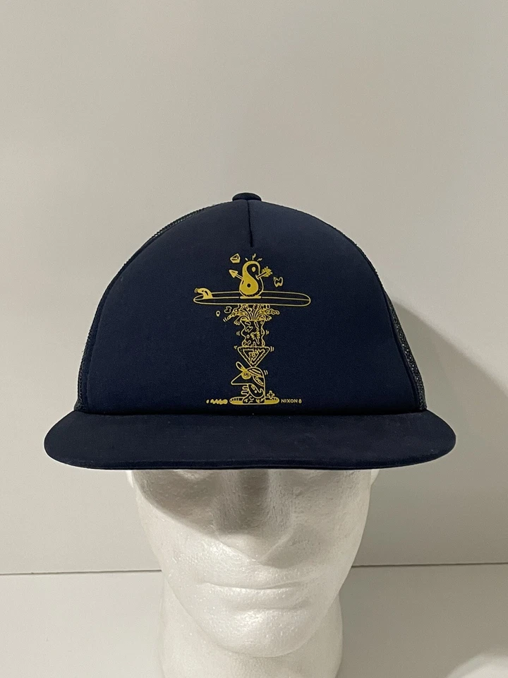 Boné Nixon Iconed azul marinho raro geométrico azul marinho malha Snapback caminhoneiro  - Imagem 2 de 4