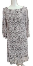 Jessica Howard Lace Scalloped Sequined Shift Dress Taupe/Ivory - size 12