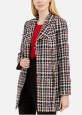 Calvin Klein Women's Black Plaid Long Tweed Blazer Jacket Size 6 Petite,NWT.